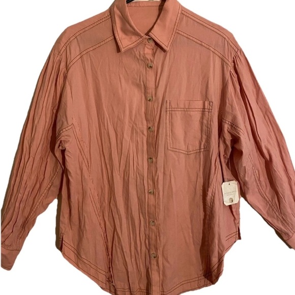 Altar'd State New Button Up Blouse Blush Pink Stitch Detail NWT - Picture 1 of 9